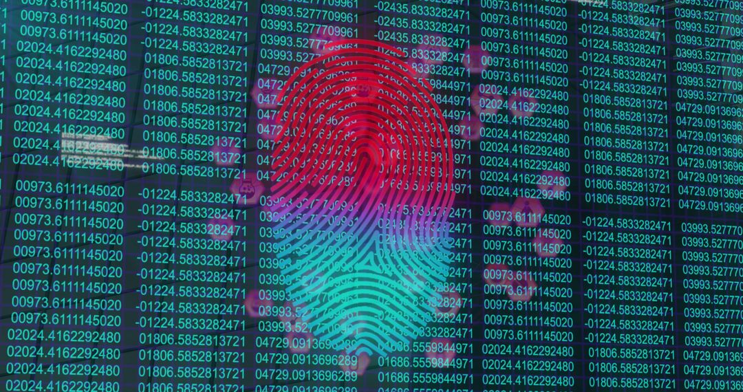Fingerprint on Digital Data Interface with Media Icons Overlay