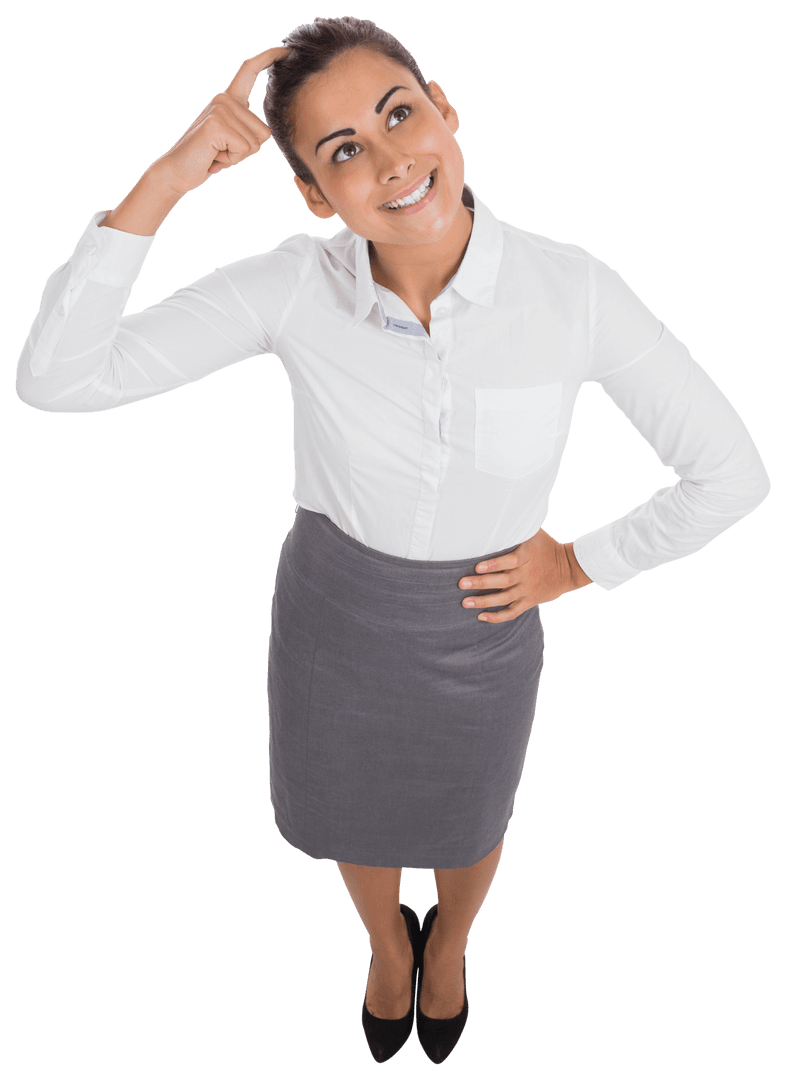 Smiling Businesswoman Scratching Head on Transparent Background