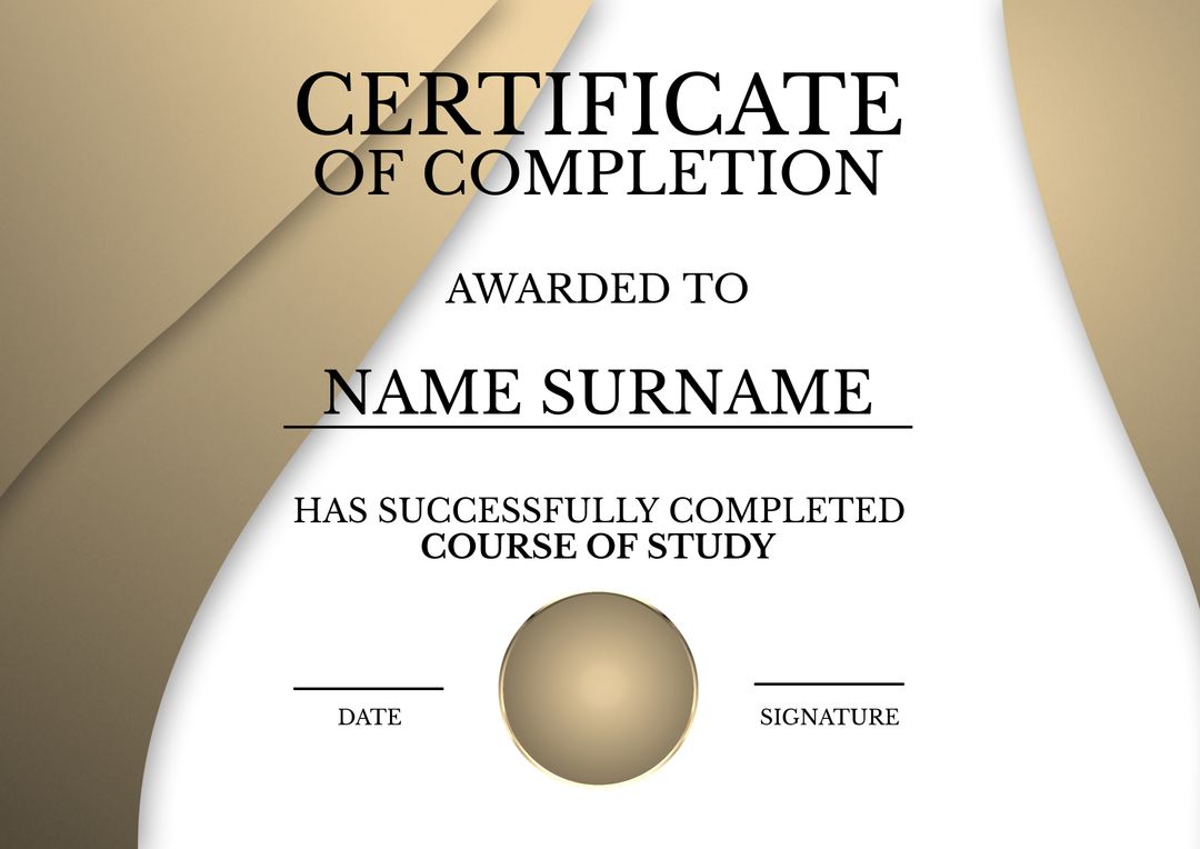 Certificate of Completion Template With Elegant White and Gold Design - Download Free Stock Templates Pikwizard.com