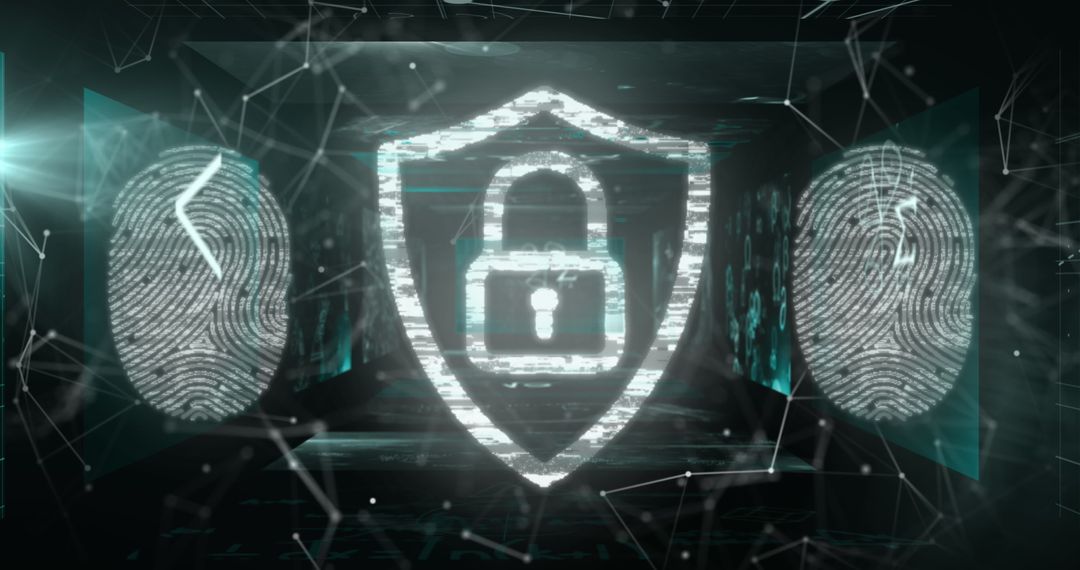 Cybersecurity Concept with Digital Padlock and Fingerprints