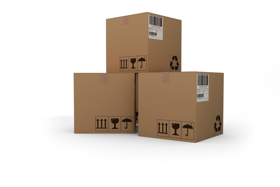 Transparent Image of Stacked Cardboard Shipping Boxes with Labels and Icons - Download Free Stock Images Pikwizard.com