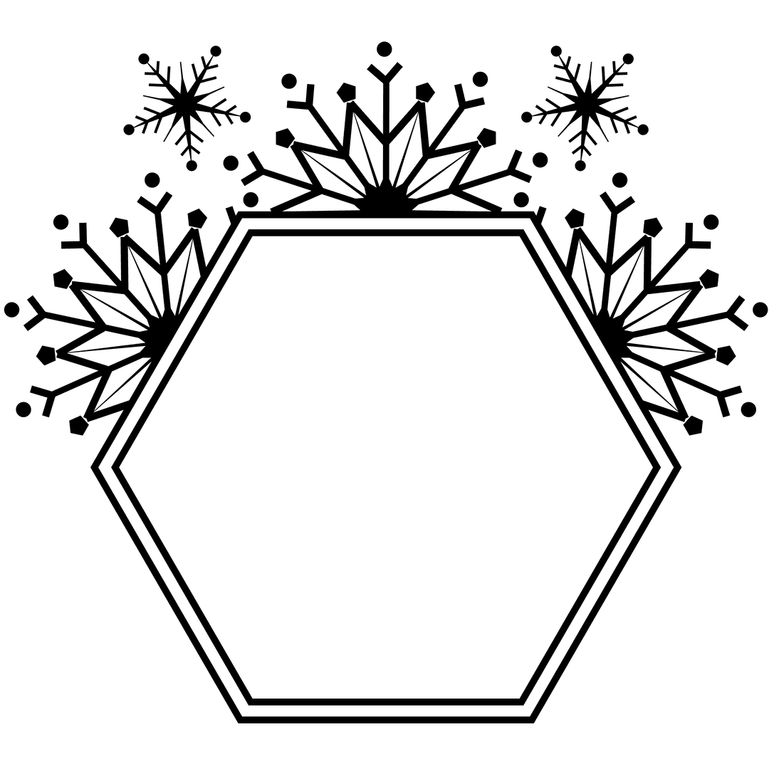 Black Hexagon with Snowflakes on Transparent Background