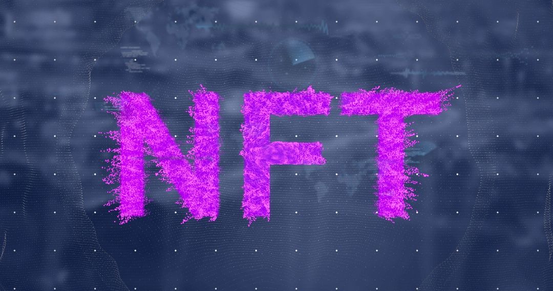 Illuminated NFT Text with Digital Grunge Effect on Abstract Background