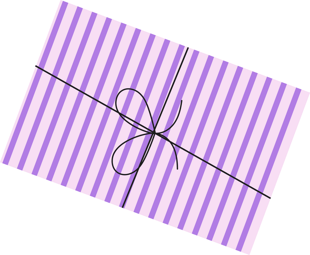 Floating Gift Box with Lavender Stripes and Black Ribbon on Transparent Background