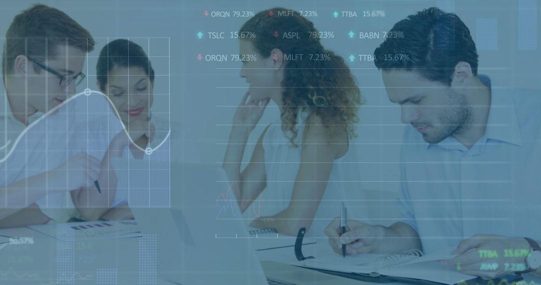 Colleagues Analyzing Stock Market Data in Office Setting