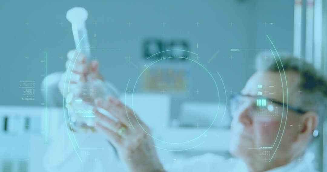 Scientist Engaged in Virus Research with Futuristic Holographic UI