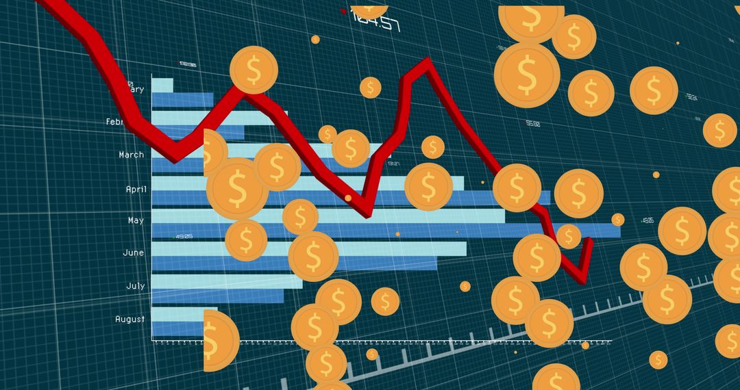 Dollar Symbols Over Bar Graph Indicating Financial Decline