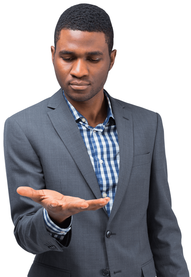 Confident Businessman Holding Transparent Product Display