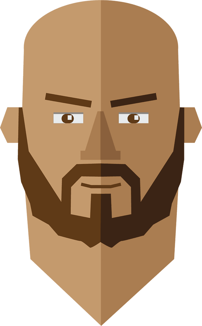 Bald Man's Stylized Vector Face on Transparent Background