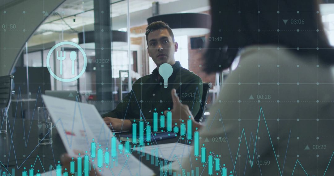 Business Meeting with Data Visualizations in Modern Office