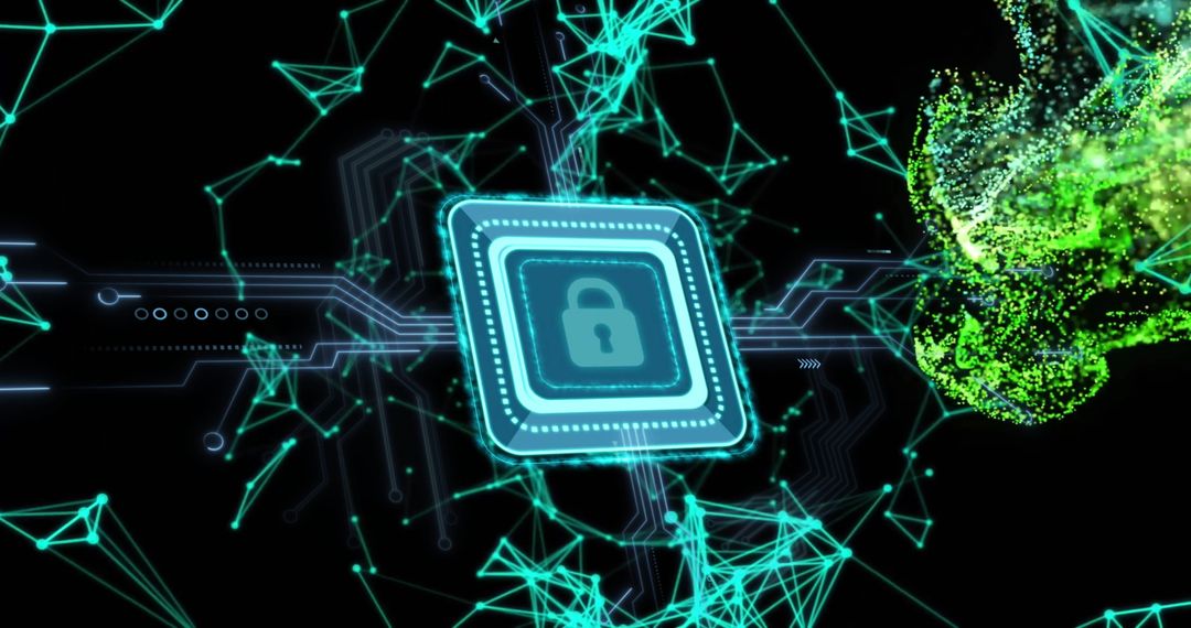 Digital Security Abstract with Lock Icon and Circuit Patterns