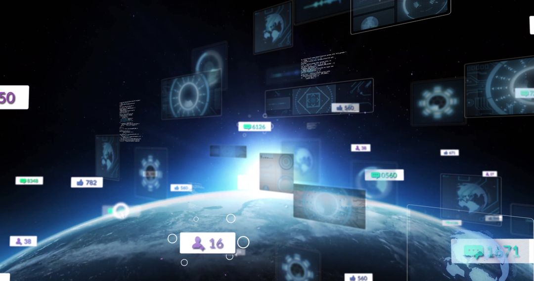 Digital Interface Globe in Space with Holographic Data Visualizations