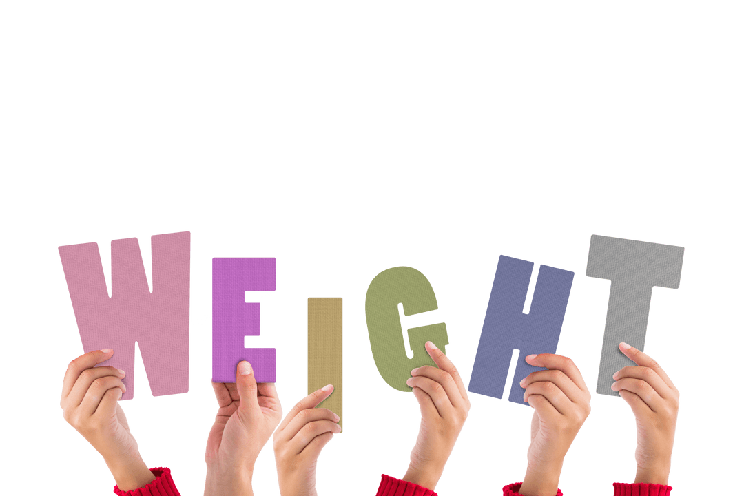 Hands Holding Weight Text on Transparent Background Vector