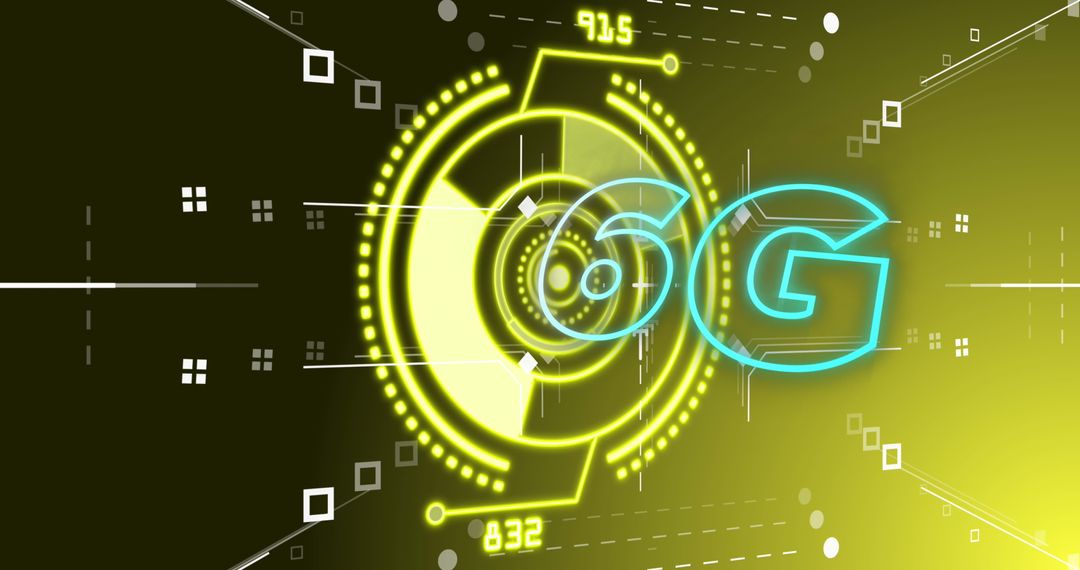 Futuristic 6G Technology Interface with Digital Display Elements