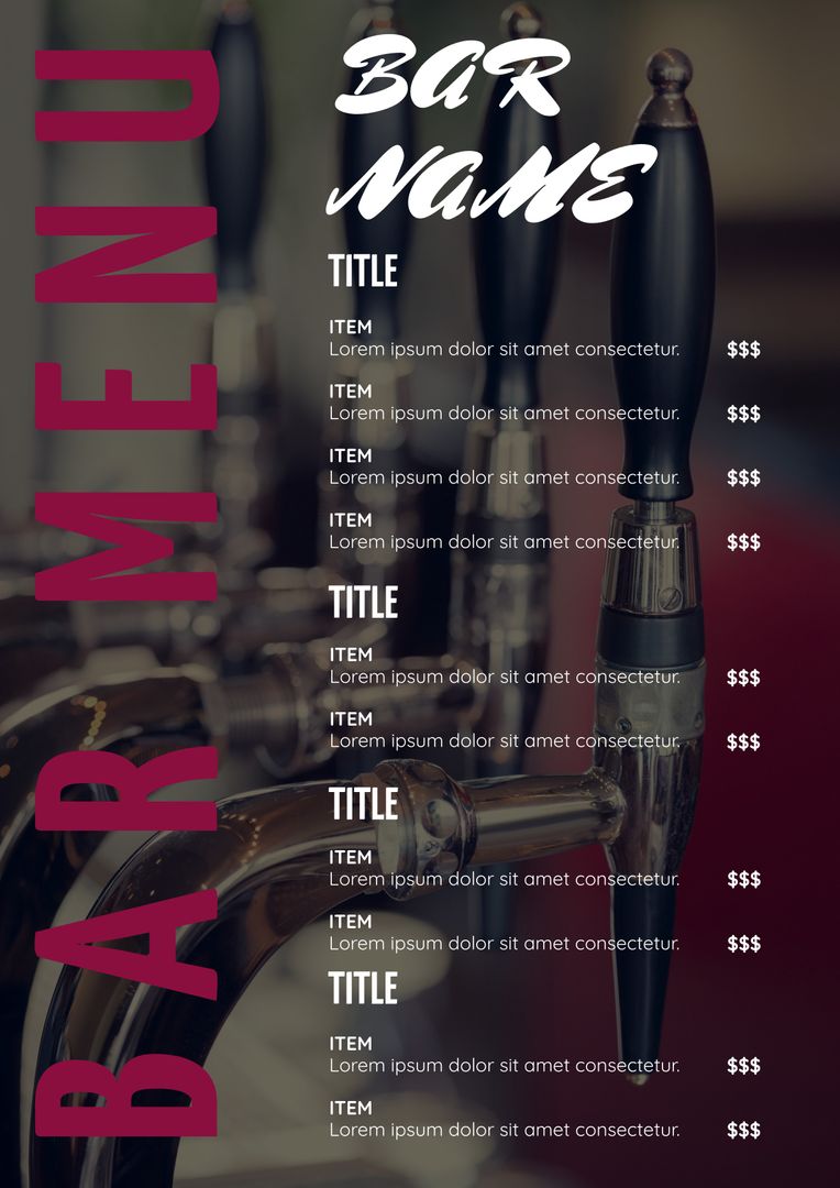 Elegant Bar Menu Template With Tap Handle Design for Drink Establishments - Download Free Stock Templates Pikwizard.com