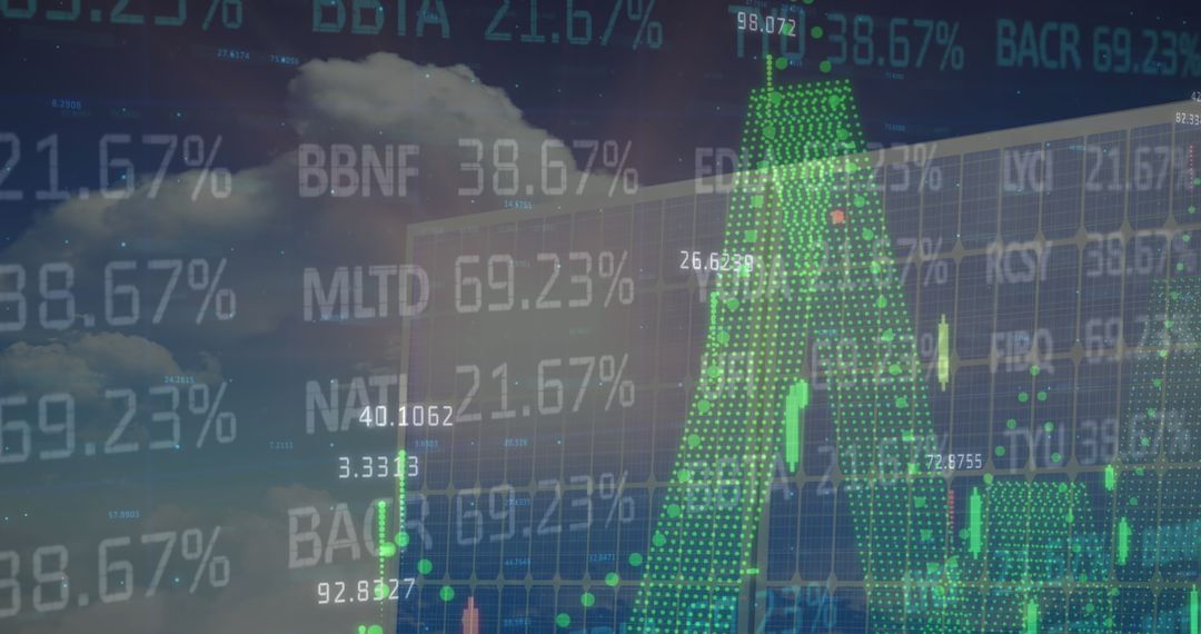 Financial Data Overlay on Solar Panel Concept for Global Business