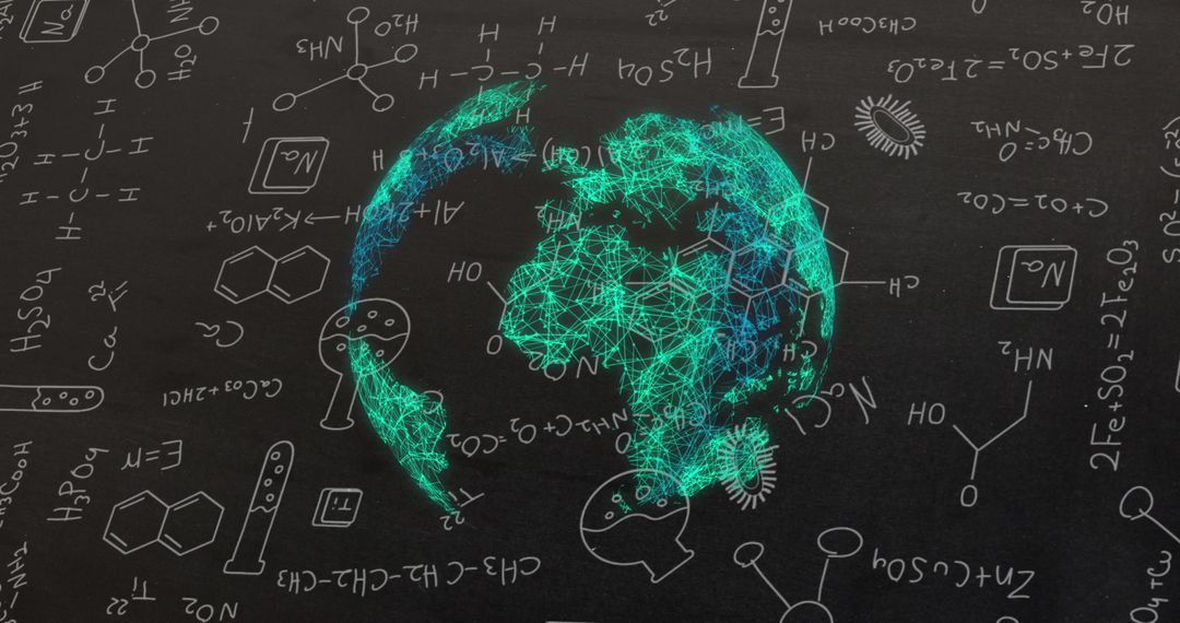 Digital Globe with Chemical Formulas and DNA Network