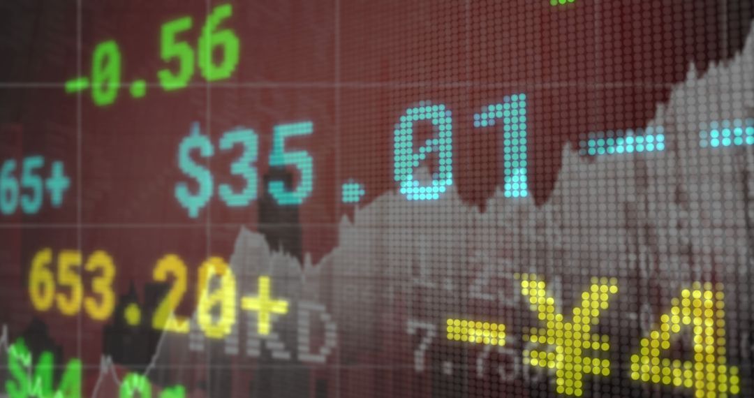 Financial Data Overlay on Cityscape Visualizing Global Economy