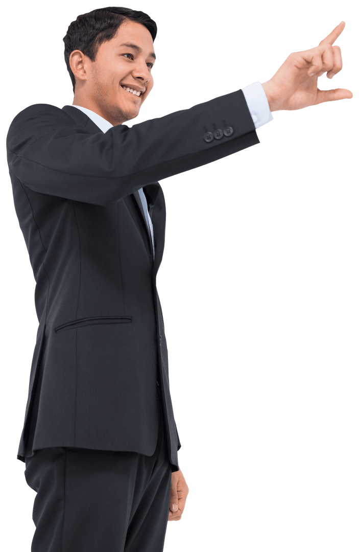 Smiling Businessman Touching Virtual Interface Transparent Background