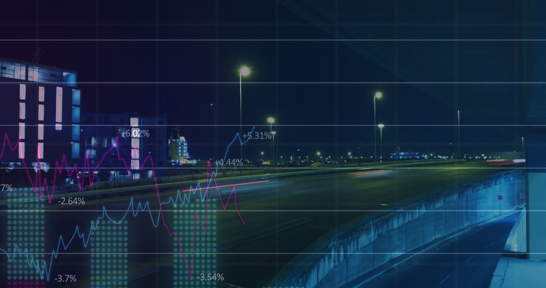 Cityscape at Night with Digital Data Overlay