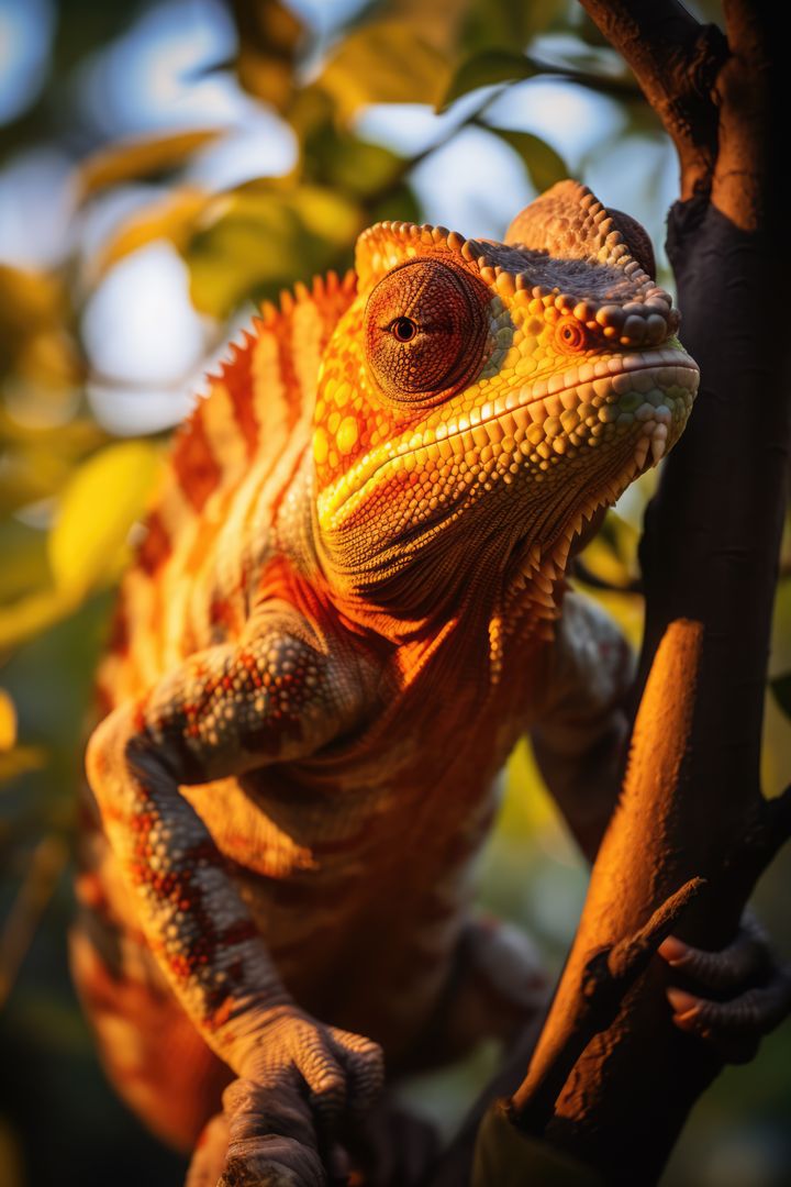 Vibrant Panther Chameleon in Natural Habitat at Sunset - Free Images, Stock Photos and Pictures on Pikwizard.com