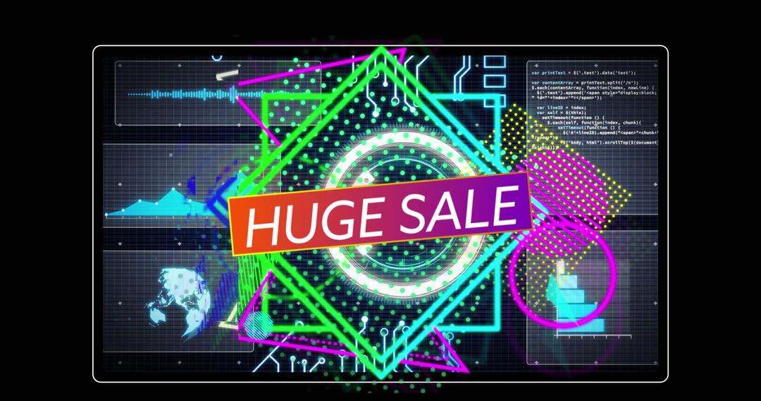 Futuristic Digital Sale Banner with Neon Graphics