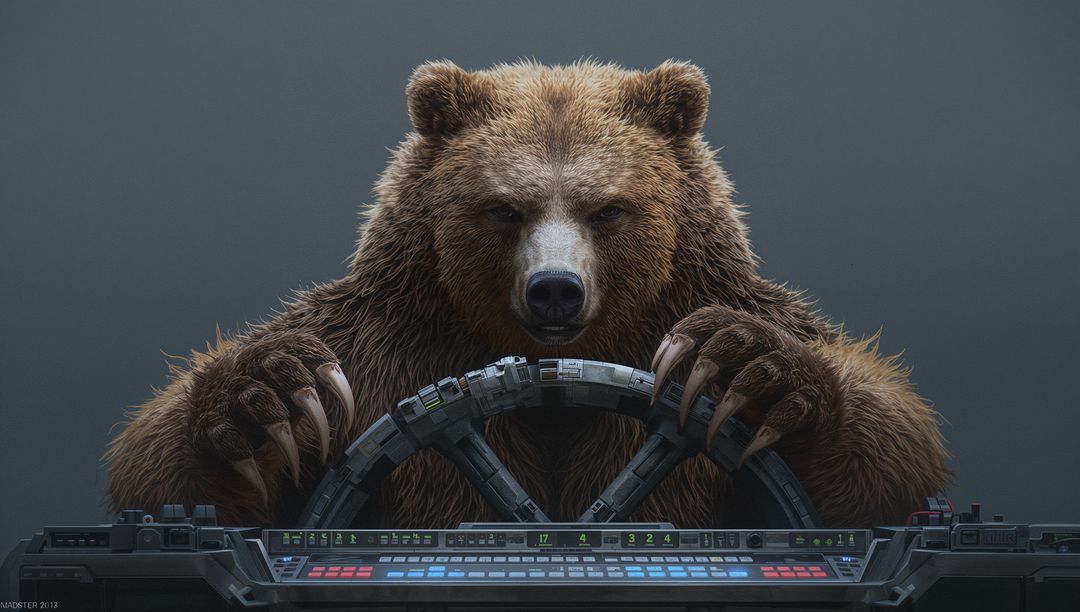 Grizzly Commanding Futuristic Cockpit Console, Steering Yoke and Backlit Control Panel