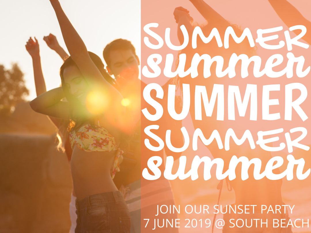 Joyful Sunset Party with Enthusiastic Attendees Celebrating Summer