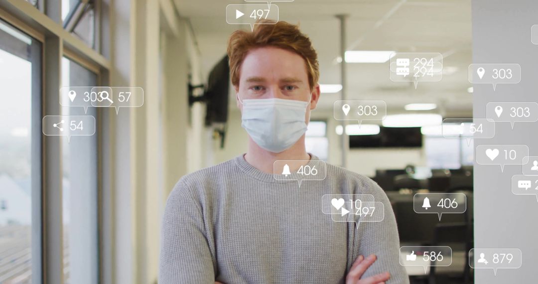 Tech-savvy Man Interacting with Digital Social Media Cloud