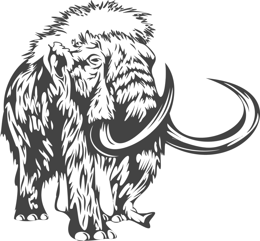 Transparent Silhouette of Woolly Mammoth with Curved Tusks in Vintage Style