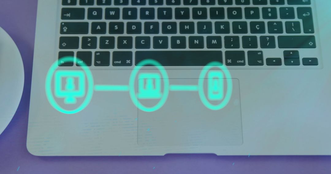 Digital Interface Icons on Laptop Keyboard, Technology Concept
