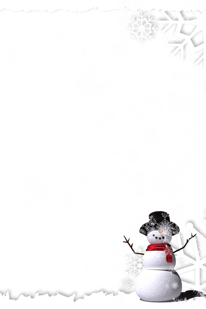 Snowman and Falling Snowflakes on Transparent Background