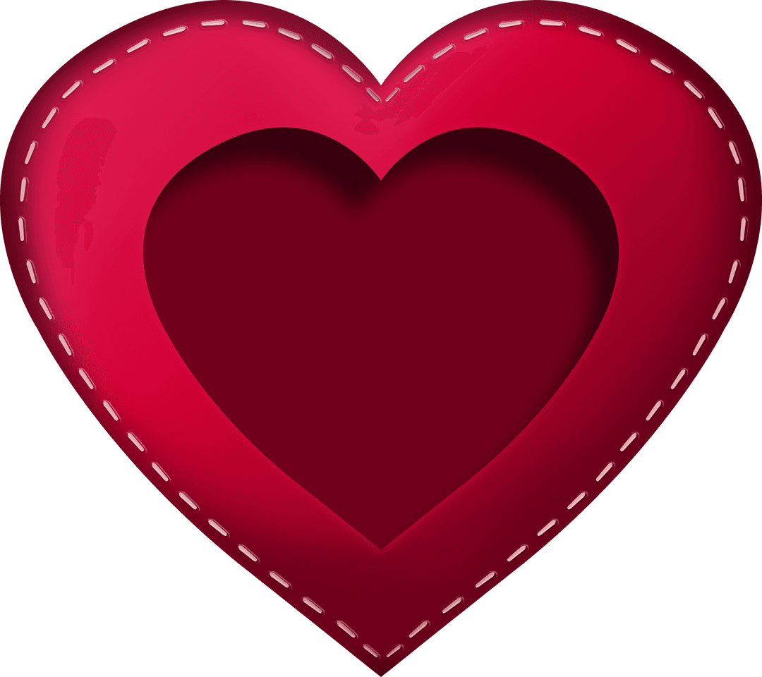 Heart Cutout with Stitch Border on Transparent Background