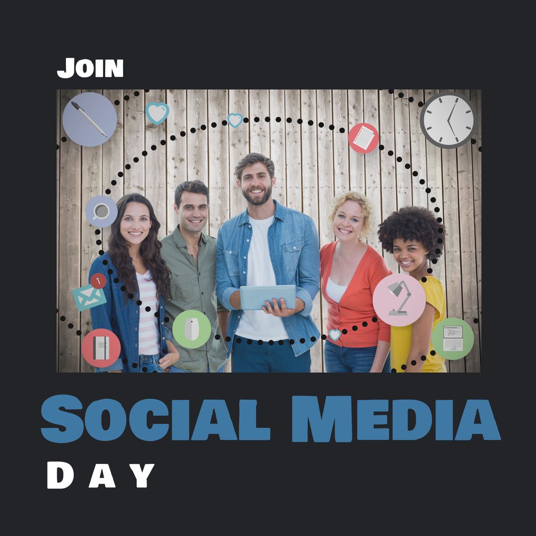 Diverse Group Celebrating Social Media Day Together
