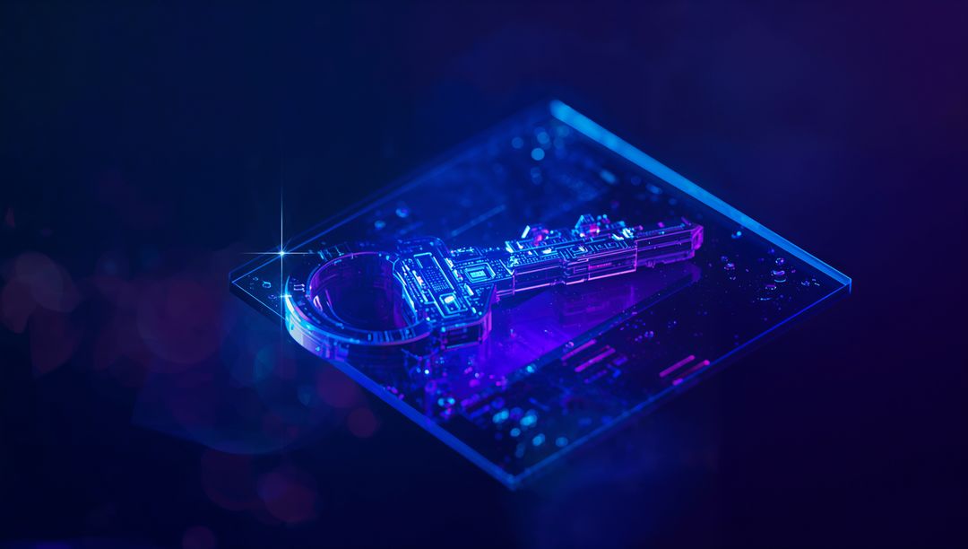 Neon Key Concept Symbolizing Futuristic Cybersecurity in Digital World