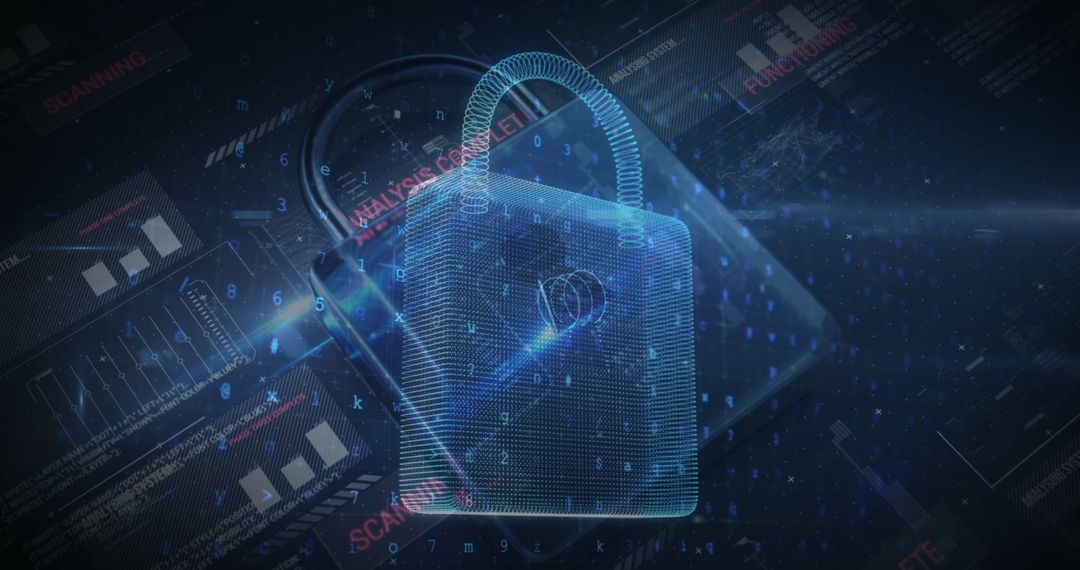 Digital Security Concept with Padlock and Code Hologram