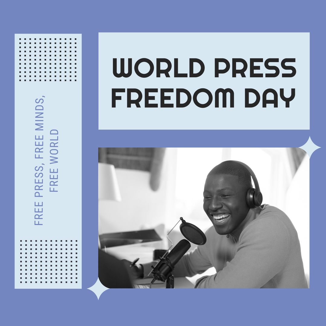 Energetic Podcast Host Celebrating World Press Freedom Day