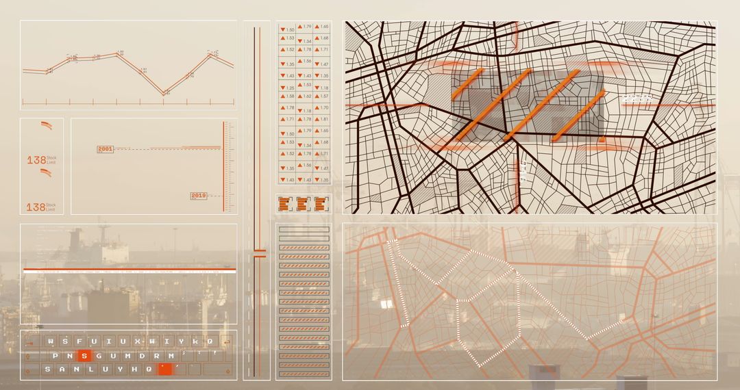 Futuristic Data Interface Against Urban Cityscape Backdrop