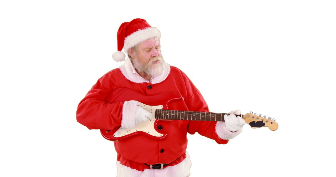 Santa Claus Playing Electric Guitar Against White Background - Free Images, Stock Photos and Pictures on Pikwizard.com