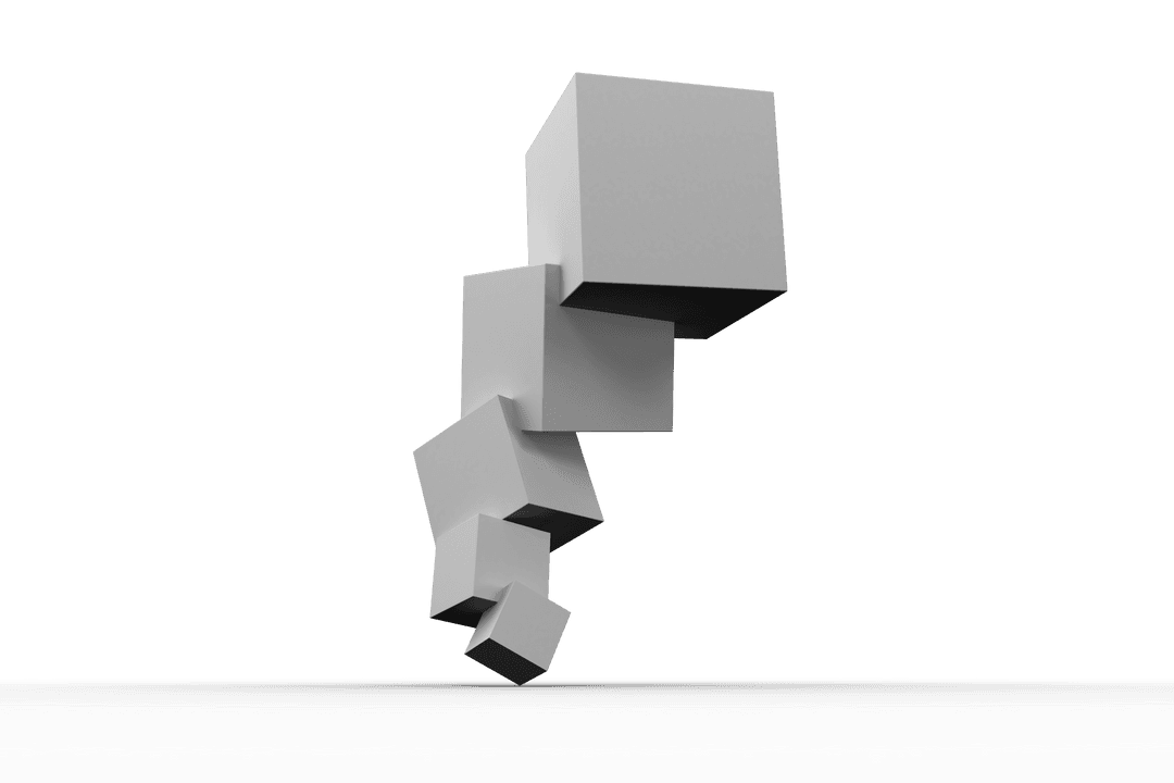 Connected Grey Cubes on Transparent Background with Copy Space