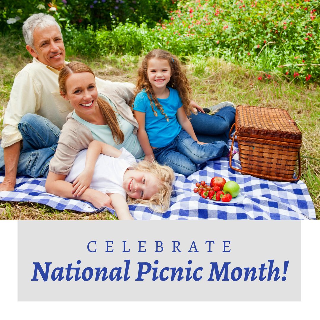 Caucasian Family Enjoying National Picnic Month at Park - Download Free Stock Templates Pikwizard.com