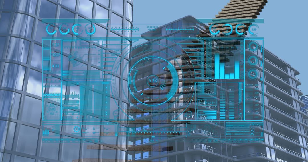 Futuristic Data Interface Over Modern Architecture