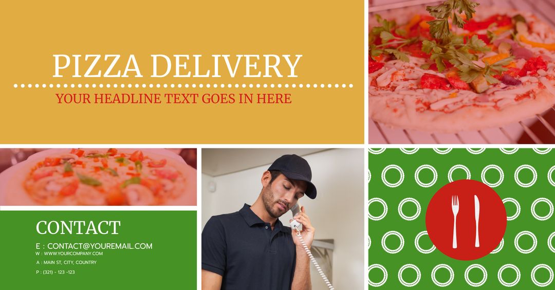 Pizza Delivery Service Ad Template with Contact Information