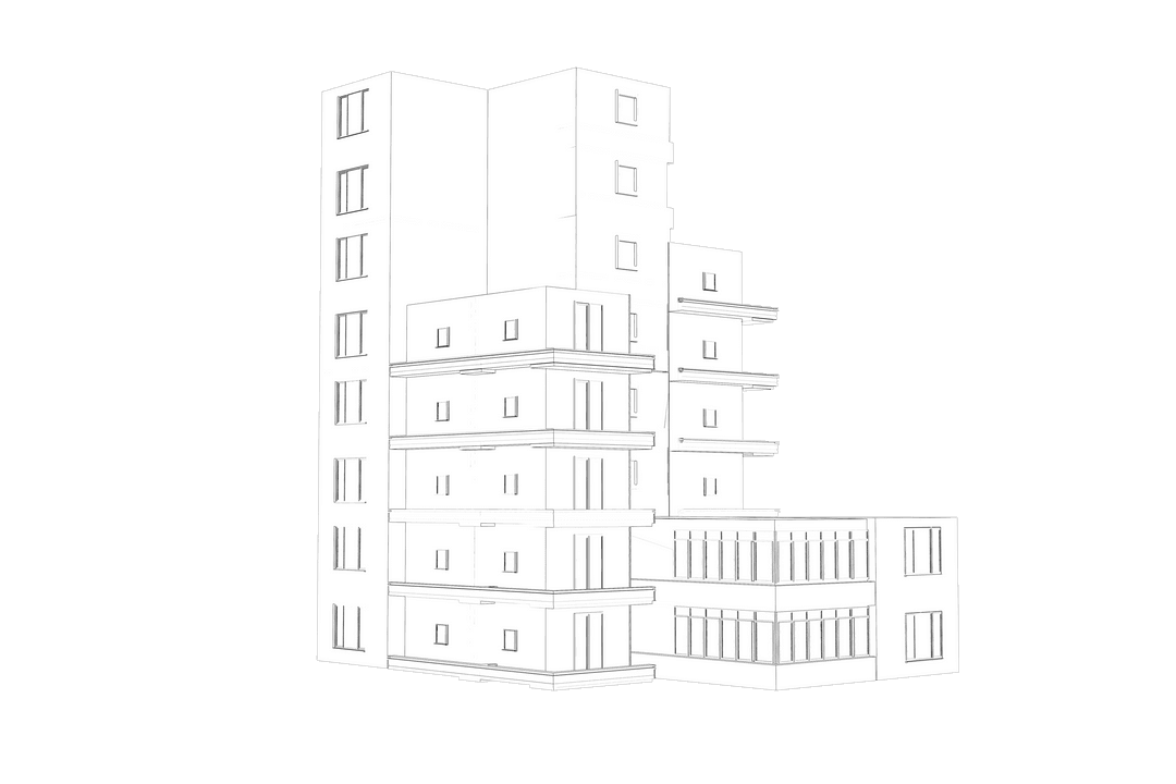 Transparent Digital Illustration of Multifloor Modern Architecture