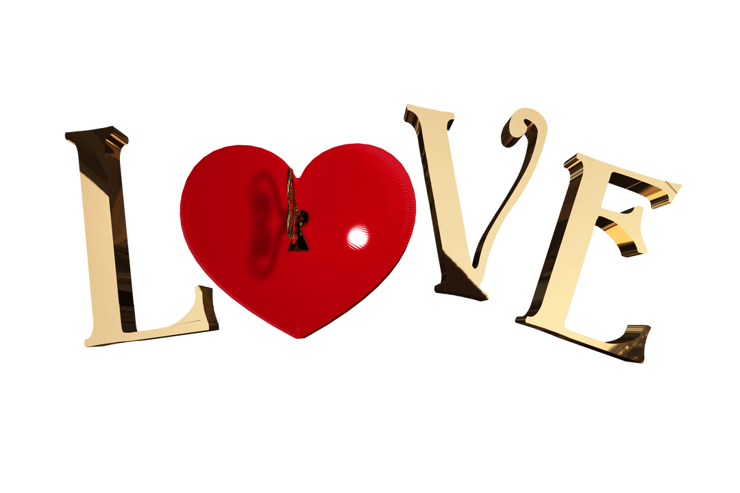 Love Text with Heart on Transparent Background for Romantic Design
