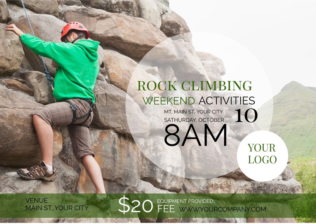 Rock Climbing Event Advertisement with Energetic Climber