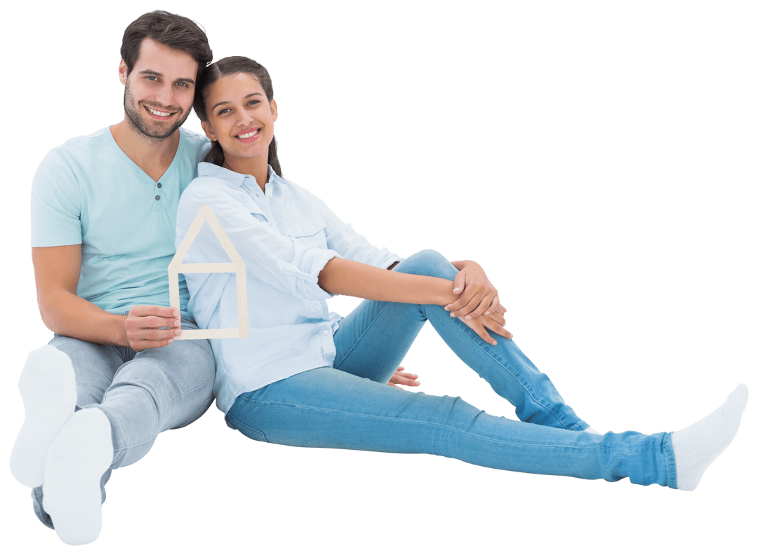 Transparent Young Couple Holding House Shape Symbolizing Future Home