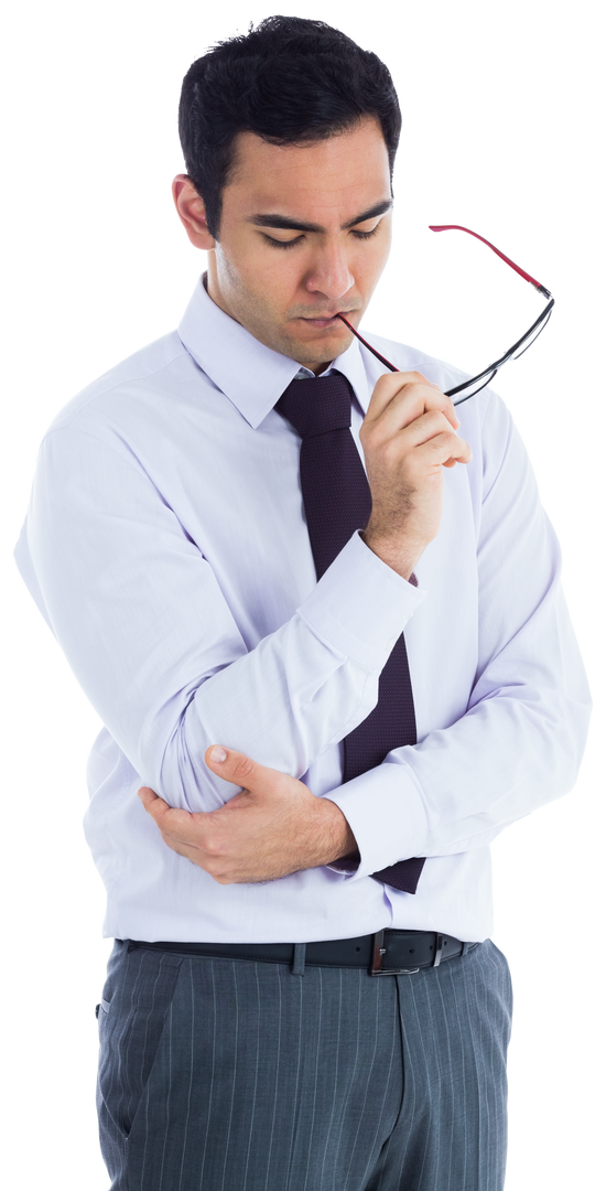 Pensive Biracial Businessman with Glasses on Transparent Background - Download Free Stock Images Pikwizard.com