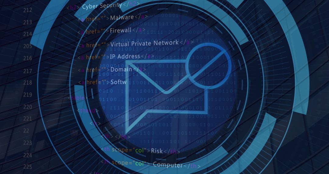 Futuristic Cyber Security Interface with Email Block Symbol