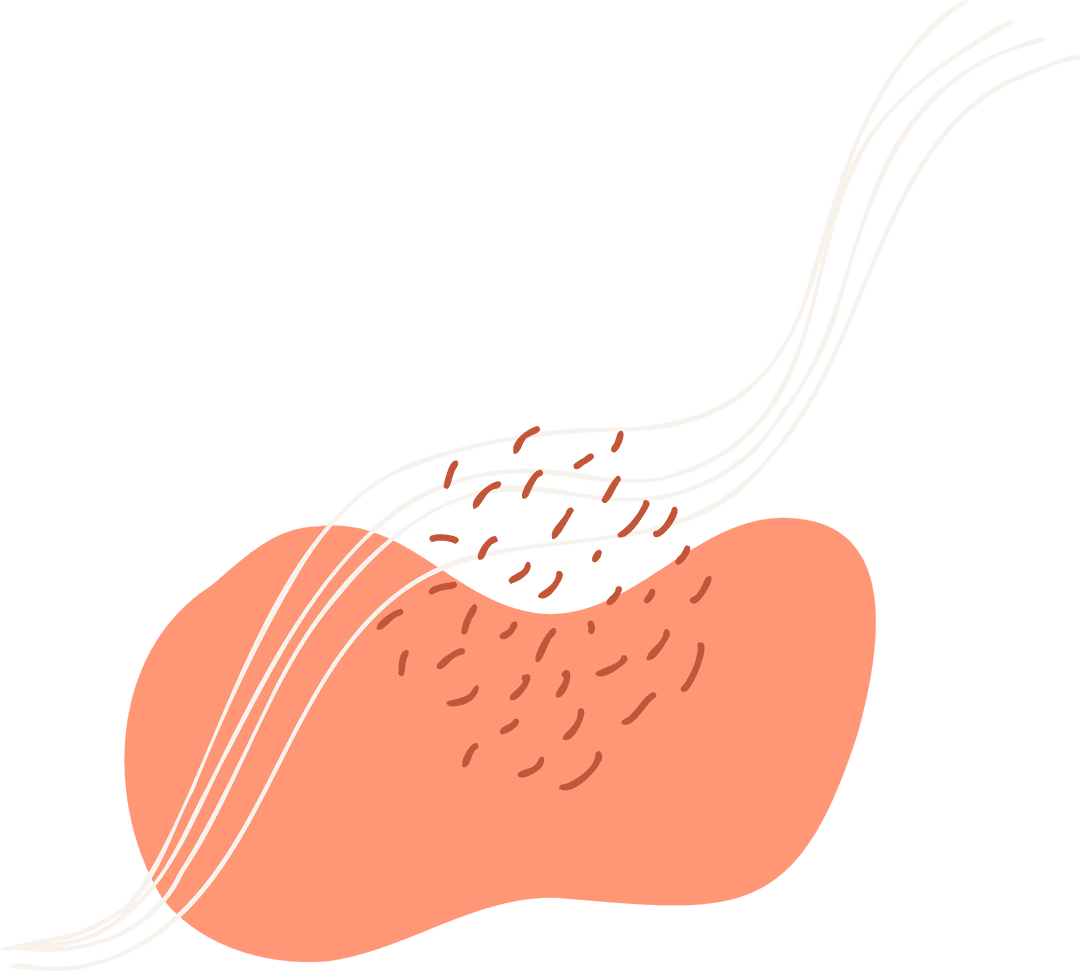 Abstract peach blob with white lines and dashes on transparent background
